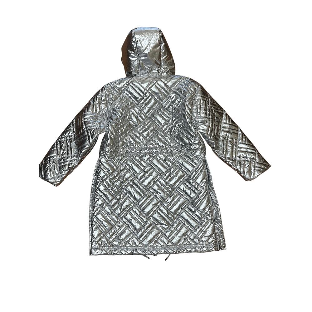 Michael Kors Silver Metallic Quilted Hooded Coat Jacket Small NWT Ciré Puffer - Picture 6 of 15
